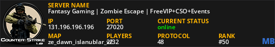Fantasy Gaming | Zombie Escape | FreeVIP+CSO+Events